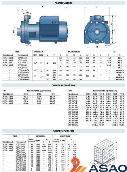 Центробежный насос Pedrollo 2CP 40/180A